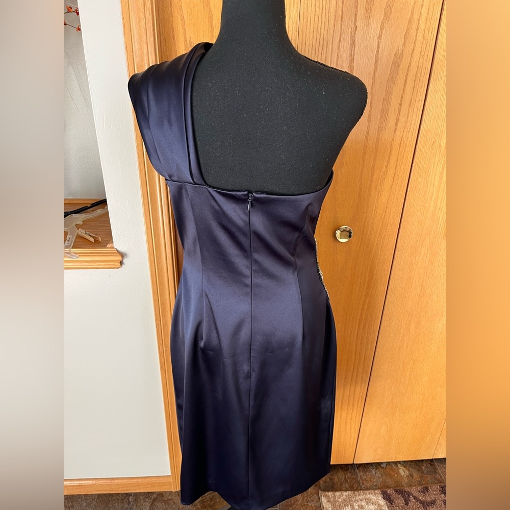 Eliza J Navy One-Shoulder Satin Cocktail Dress - Picture 3 of 10